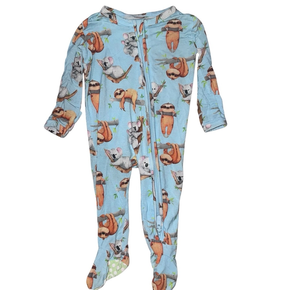 Little Bum Bums Blue Sloth Koala Print Baby Zip  One Piece Footies - 0-3 month